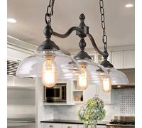 LOG BARN Dining Room Light Fixture Hanging, Farmhouse Chandelier in Rustic Black Metal with Clear Glass Shades, Adjustable Chains, Pendant for Kitchen Island