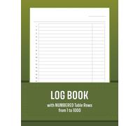 Log Book with Numbered Table Rows from 1 to 1000: Recording Journal with a 2-Column Grid and Spacious 9 mm Lines (Tables with Numbered Rows 1-1000)