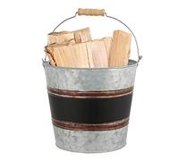 Log Bucket Galvanised Zinc Distressed Effect Metal Bucket for Fireplace Kindling Wood Store