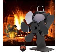 Log Burner Fan Small 6 Blades Wood Burning Stove Fan, Heat Powered Fireplace Fan Eco Fans Heat Powered High Efficiency Fireplace Fan with Thermometer, Non-Electric Fan Wood Stove Accessories (Black)