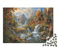 Log Cabin 1000 Piece Jigsaw Puzzle Autumn Stream Concentration Training Leisure Time Perfect for Family Weekend Activities 52x38cm/1000pcs