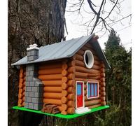 Log Cabin Birdhouse, PETG Construction, 21 x 20 x 20 cm, Rustic Garden Decor, Weather-Resistant Outdoor Bird House with Cleaning Door