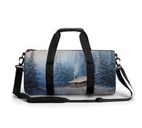 Log Cabin in A Snowy Forest Travel Gym Bag for Women Men Cylindrical Duffle Bag Sport Workout Bag with Shoulder Strap