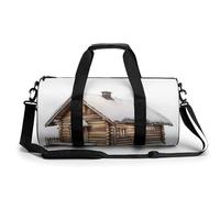Log Cabin with Snow Roof Travel Gym Bag for Women Men Cylindrical Duffle Bag Sport Workout Bag with Shoulder Strap