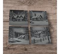 Log cabins in the snow Laser Engraved Slate Coasters x 4. Beautiful gift set.