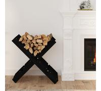 Log Holder Black Solid Pine Wood 47x39.5x48 cm Rustic Firewood Rack for stoves.