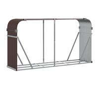 vidaXL Galvanised Steel Log Holder Firewood Rack - Green, Durable Outdoor Wood Storage Stand, 180x45x100 cm with Stability Hooks