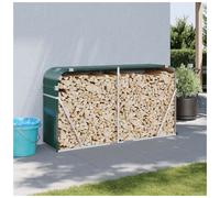 Log Holder Green 180x45x100 cm Galvanised Steel Outdoor Firewood Rack WithHook