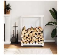 vidaXL White Solid Pine Wood Log Holder with Wheels 76.5 x 40 x 108cm - Size: 108 x 76.5 x 40cm - Wilko