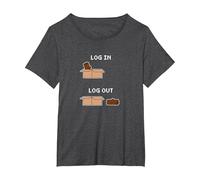 Log in Log Out | Funny IT Computer SysAdmin Pun T-Shirt, Women's Plus, Dark Heather Grey, 4X