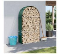 Log Rack Green 120x45x210cm Galvanised Steel Outdoor Firewood Store with Hook