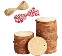 Log Slices Wood Slices for Crafts, 30PCS Unfinished Wooden Discs with Bark, 5-6cm DIY Wooden Circles with Holes,66 Feet Twine String, Circles for DIY Crafts Christmas Wedding Decor Party