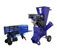 Log Splitter 5T Electric & 15HP Wood Chipper Petrol Timber Cutter Hydraulic 3L 2000W Motor Axe 2 Blades Duoblade Garden Shredding Mulcher 4-Stroke 420cc| 370mm Max Log Length Blue