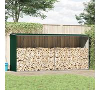 Log Storage Shed 330x84x152cm Green Galvanised Steel with Extra Side Tubes Roof