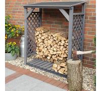 Log Store Garden Firewood Shed Woodstore Rack Cabinet Storage Shelter Grey