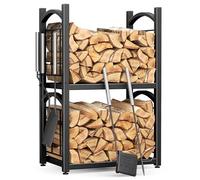 Log Store Indoors 2-IN-1 Firewood Log Rack, 2 Tier Wood Storage for Fireplace with Log Burner Accessories, Outdoor Metal Firewood Log Holder 78 x 46 x 32 cm
