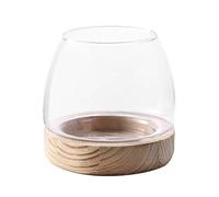 Log Vase Glass Hydroponic Vessel Flower Arrangement Fish Tank Ornaments Micro Ecological Water Grass Fish Tank Glass Goldfish Tank With Wood Base for Home (M)