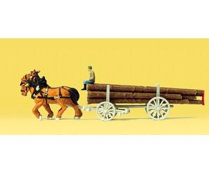 Log wagon, two horses & driver N gauge Figures Preiser 79477