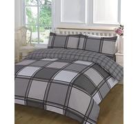 Logan Checkered Duvet Cover Set, Soft Reversible Tartan Check Easy Care Polycotton Luxury Style Checked Duvet Cover And Pillow Cases Sets (Grey, Double)