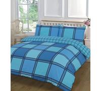 Logan Checkered Duvet Cover Set, Soft Reversible Tartan Check Easy Care Polycotton Luxury Style Checked Duvet Cover And Pillow Cases Sets (Blue, Double)