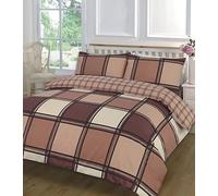 Logan Checkered Duvet Cover Set, Soft Reversible Tartan Check Easy Care Polycotton Luxury Style Checked Duvet Cover And Pillow Cases Sets (Chocolate, King)