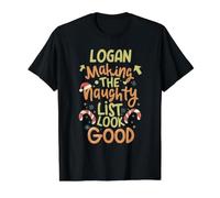 Logan Naughty List Funny Christmas Logan Name Personalized Value Graphic T-Shirt, Men, Black, M