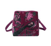 Logan Printed Velvet Boho Shoulder Bag, Floral Design, Adjustable Strap, 30 x 24 x 10 cm, Black/Teal/Plum (Plum)