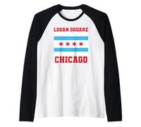 Logan Square Chicago Illinois Flag 773 312 Deep Dish Pizza Raglan Baseball Tee