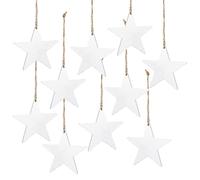 Logbuch-Verlag 10 Large Wooden Stars for Hanging White - Wooden Stars Star Pendant for the Christmas Tree 15 cm, White,grey