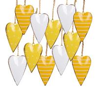 Logbuch-Verlag 12 Small Easter Heart Pendants Metal Tin Orange Yellow White Spring Decoration Heart Pendant 7 cm