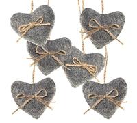 Logbuch-Verlag 6 Heart Pendants Made of Felt Grey Natural Fabric Hearts Felt Hearts with String for Hanging Decoration Wedding Christmas