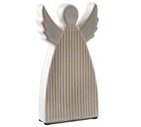 Logbuch-Verlag Decorative Ceramic Angel 14 cm - Simple Angel Figure with Groove Structure in Beige/White, Stylish Christmas Decoration & Guardian Angel for Standing