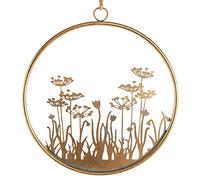 Logbuch-Verlag Elegant Door Wreath Metal Gold Diameter 31 cm Decorative Wreath Spring Flowers Decoration for Hanging Wall and Door