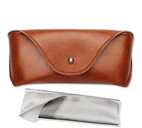 LogHog Portable Leather Glasses Case,Flexible Sunglasses Pouch Slim Case for Women Men Horizontal Eyeglass Case, Brown, Medium