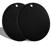 LogHog Round Silicone Trivets Set of 2, Nonslip Ultra Soft Pot Holder Oven Mitts, Hot Pads for Kitchen Countertop,Multi-Purpose,Flexible Mats Heat Resistant Up to 464°F(2X Granular Black)