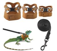 Loghohu 3 Pack Bearded Dragon Harness and Leash, Bearded Dragon Leash and Harness Set with Traction Rope Adjustable Soft Leather Lizard Leashs for Lizards and Other Small Reptiles (3 Sizes)