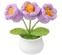 loghohu Crochet Flowers Artificial, Knitted Flowers Cute Handmade Small Potted Crocheted Flower for Gifts Car Dashboard Home Office Decoration (Purple Lily of The Valley)