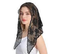 loghohu Lace Triangle Veil, Mantilla Cathedral Wedding Veil Latin Black Floral Catholic Veils for Church Women Mass Head Covering Wedding Bridal