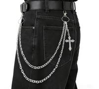 loghohu Wallet Chain Pants Chain for Women Men Double Cross Pocket Chains with 2 Keyrings Punk Trousers Jeans Chains Biker Heavy Duty Chain Keychain Goth Accessories