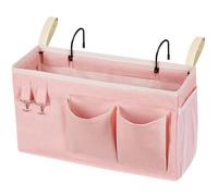 Loghot Bedside Caddy/Bedside Storage Bag Hanging Organizer for Bunk and Hospital Beds,Dorm Rooms Bed Rails,Can be Placed Glasses,Books,Mobile Phones,Keys (Light Pink)