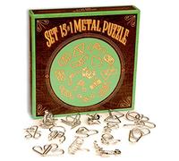 Logica Puzzles Art. Set 15 In 1 Metal Puzzles - Green Box - Metal Puzzles Set - Wire Puzzle - All Difficulties - Travellers Collection