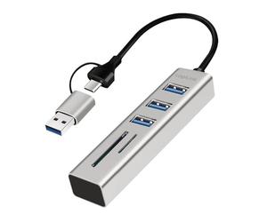 Logilink 076790 USB 3.2 Hub 3 USB-A Ports, 2 SD/microSD Aluminium Silver Silver