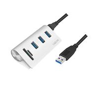 LogiLink CR0045 - USB 3.0 Hub (3 Port) with Card Reader for SD+Micro SD Memory Cards, Aluminum Case, for Windows/MAC OS/Linux, Silver
