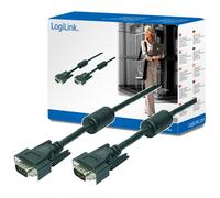 LogiLink CV0017 Double Shielded 15-Pin Male to Male VGA Monitor Cable, 15 Meter Length, Black, 15 Meter Length