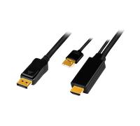 LogiLink HDMI cable, A/M + USB-A/M to DP/M, 4K/30 Hz, black, 1 m