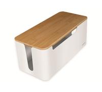 LogiLink KAB0075 - Kabelbox mittel (320x140x130 mm), weiß mit Bambus-Deckel Sing