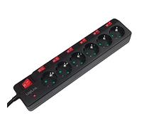 LogiLink LPS233 6-Way Power Strip (Earthing Contact) - CEE 7/3, with 6X On/Off Switches with Surge Protection and Child Lock Black