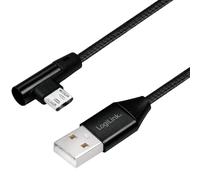 LogiLink Micro USB Cable 90 Degree Angled 15W 1m Black Braided Sync Charge Lead