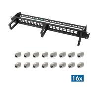 LogiLink Modular 16-port Cat.6A keystone panel. 19"/1U. with 3 ca