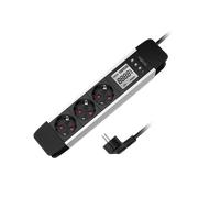 LogiLink Outlet Strip, 3 safety sockets, w/ power meter, aluminum